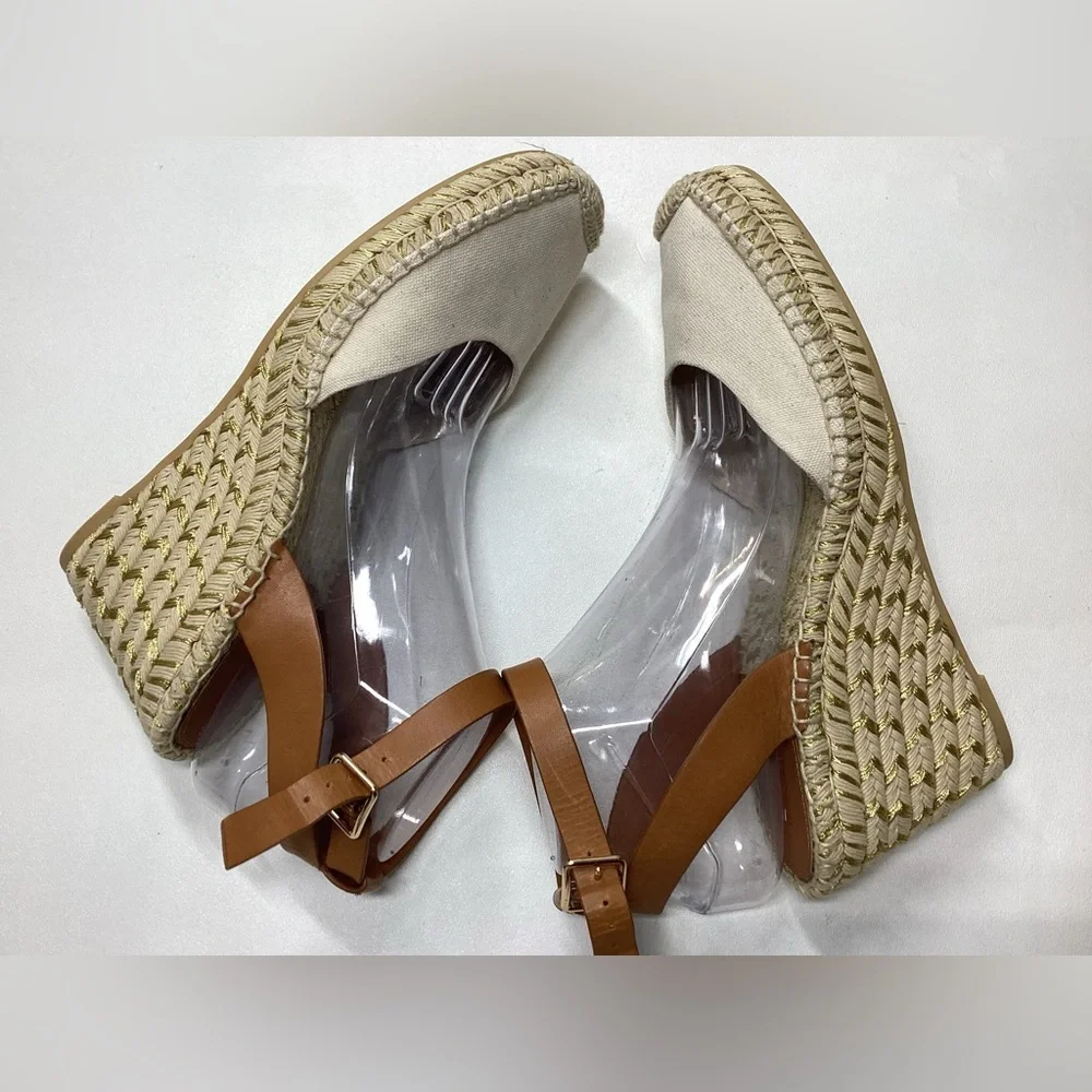 Tory Burch Espardille Beige Wedge Sandal Women's Size 10
